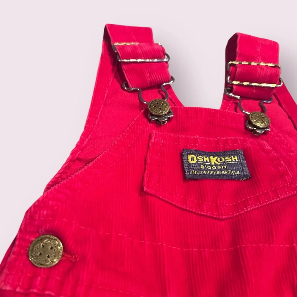 Vintage Baby OshKosh B'gosh Red Corduroy Overalls W/Christmas Socks NWT